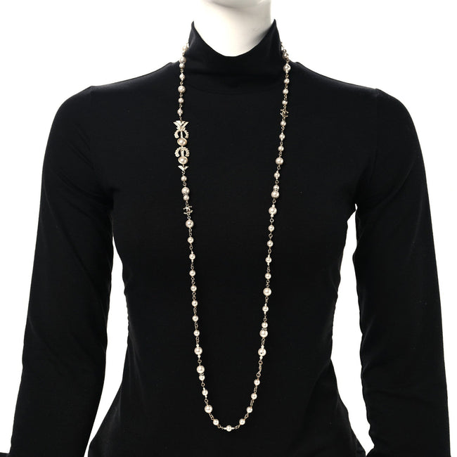 Pearl Crystal CC Coco Necklace Gold Main Image