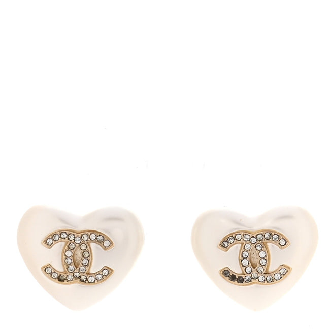 Pearl Crystal CC Heart Earrings Gold Hover Image