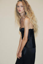 Black Satin Corset Cami Top