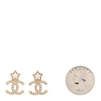 Metal Crystal Pearl CC Star Earrings Gold Pearly White