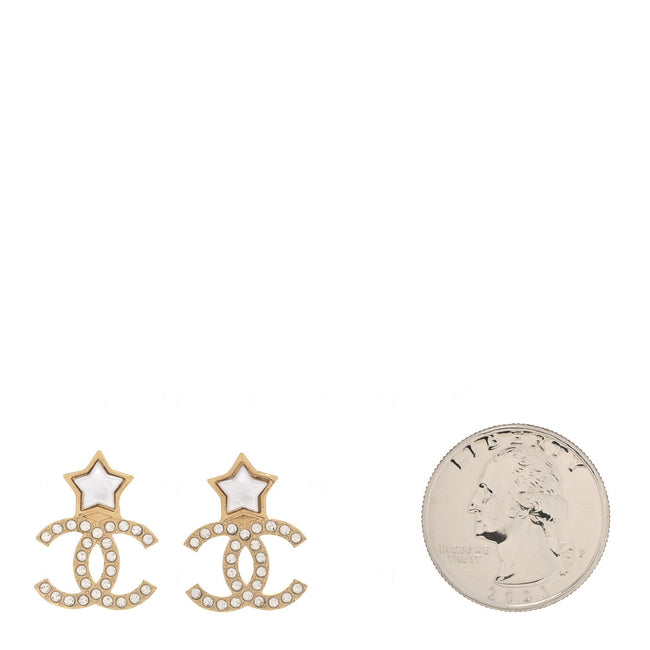 Metal Crystal Pearl CC Star Earrings Gold Pearly White Main Image
