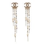 Pearl CC Long Chain Drop Earrings Gold
