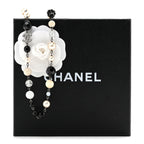 Pearl Crystal Bead CC Long Necklace Black Silver