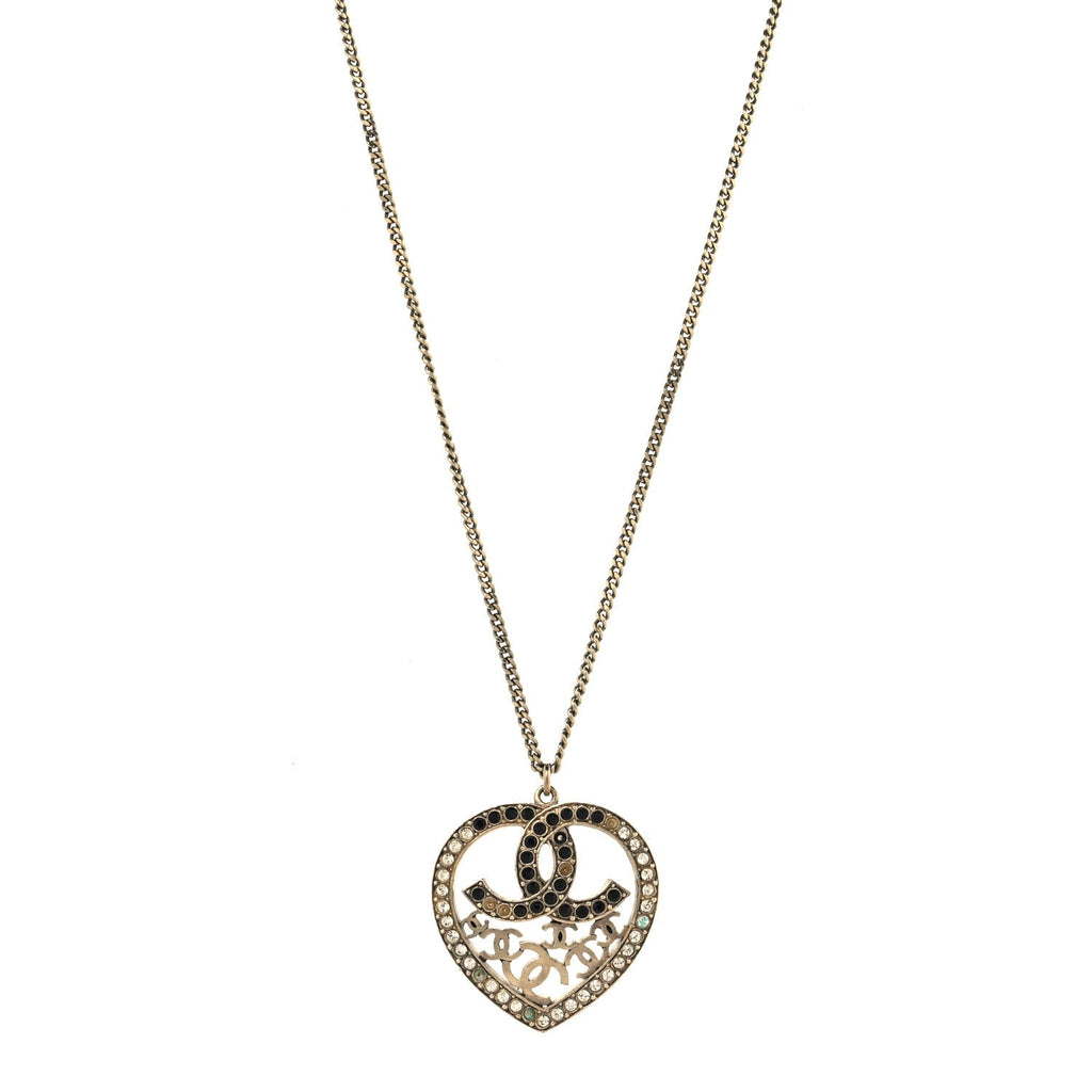 Crystal Heart CC Necklace Gold