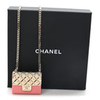Metal Resin Flap Bag Long Necklace Gold Red