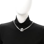 Metal Crystal CC Choker Necklace Silver