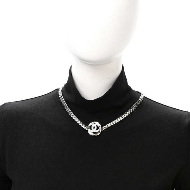 Metal Crystal CC Choker Necklace Silver Main Image