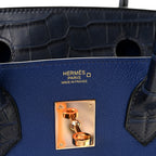 Taurillon Novillo Matte Alligator Birkin Touch 30 Bleu Saphir Bleu Marine