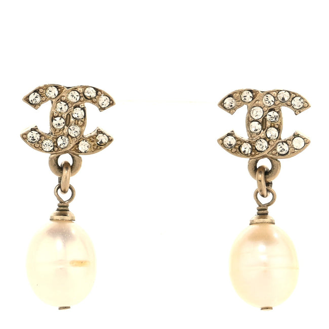 Crystal Pearl CC Drop Earrings Gold Hover Image