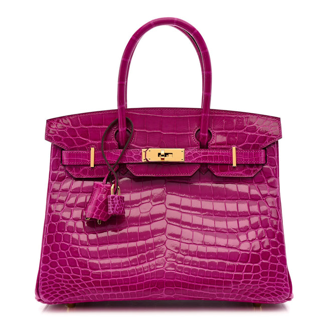 Shiny Niloticus Crocodile Birkin 30 Rose Scheherazade Hover Image