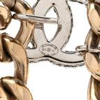 Chain Link Crystal CC Dog Tag Charm Necklace Gold