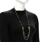 Crystal Beaded CC Heart Long Necklace Gold Black