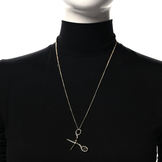 Metal Strass Crystal Scissors CC Pendant Necklace Gold Main Image
