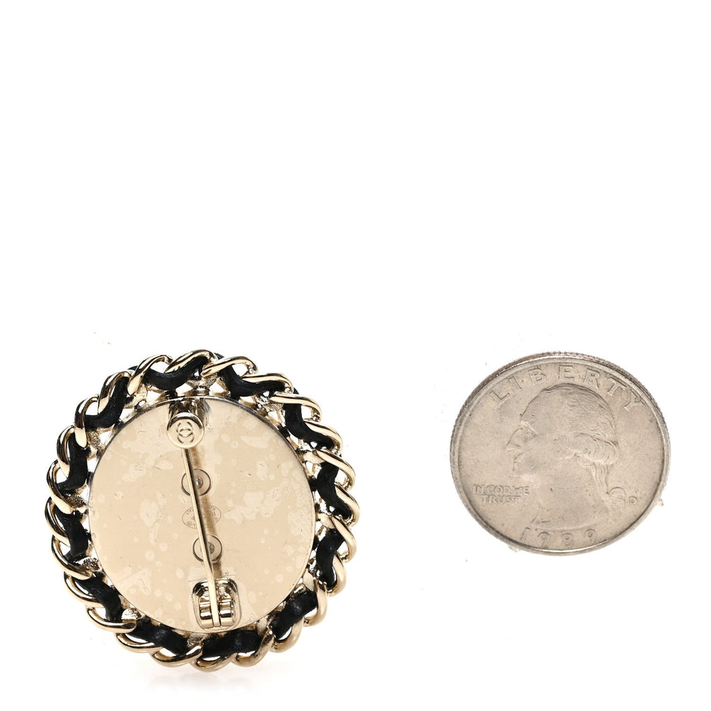 Metal Lambskin Denim CC Brooch Gold Blue Black