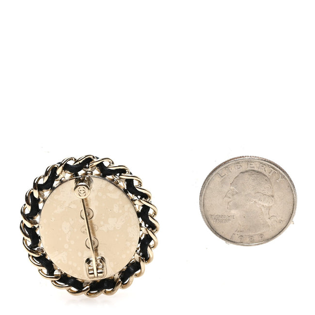 Metal Lambskin Denim CC Brooch Gold Blue Black Main Image