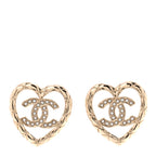 Metal Crystal CC Logo Heart Earrings Gold