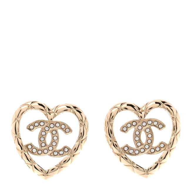 Metal Crystal CC Logo Heart Earrings Gold Hover Image