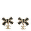 Crystal Glitter Bow Drop CC Earrings Gold Black