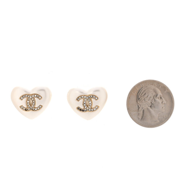 Pearl Crystal CC Heart Earrings Gold Main Image