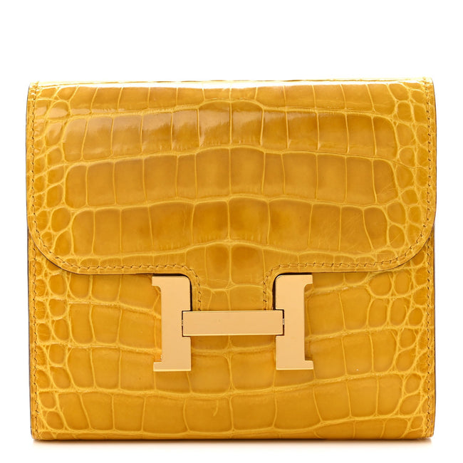 Shiny Alligator Constance Short Wallet Jaune Ambre Hover Image