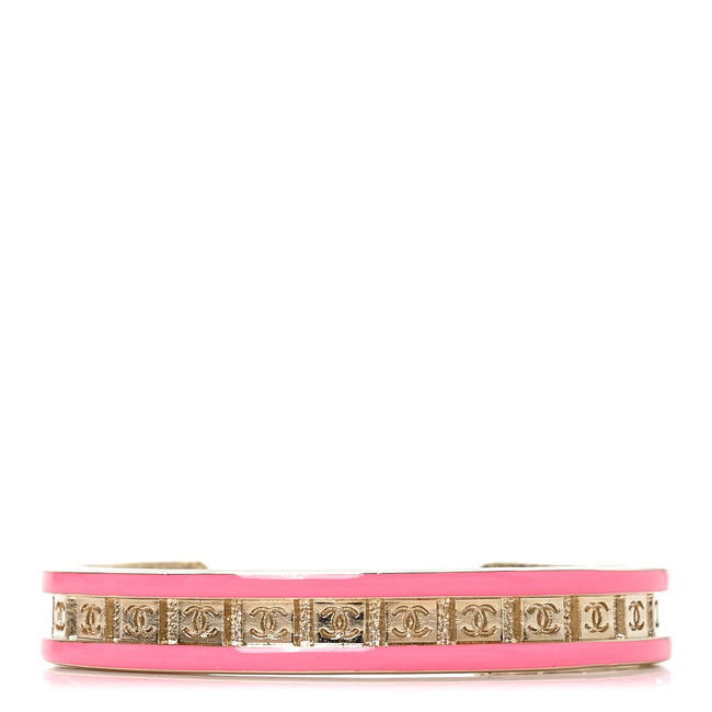 Metal Enamel CC Cuff Bracelet S Gold Pink Hover Image
