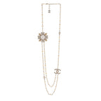 Pearl Crystal CC Long Necklace Gold