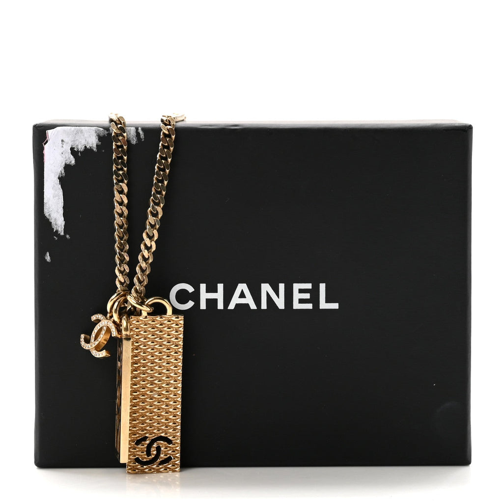 Metal Crystal CC Boy Pendant Long Necklace Gold