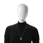 Crystal Pearl CC Necklace Silver