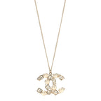 Crystal Pearl CC Pendant Necklace Gold