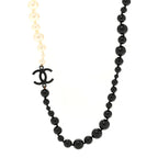 Ruthenium Pearl Beaded Enamel CC Long Necklace White Black