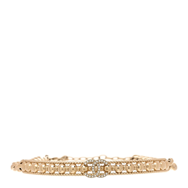 Metal Crystal Bead Chain Link CC Choker Necklace Gold Hover Image