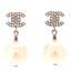 Crystal Pearl CC Drop Earrings Silver Pearly White