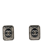 Enamel CC Clip On Earrings Black Silver