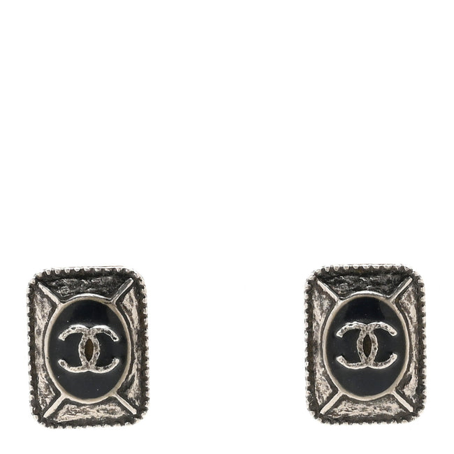 Enamel CC Clip On Earrings Black Silver Hover Image