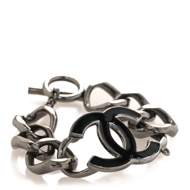 Metal Enamel CC Chain Bracelet Gunmetal Black Hover Image