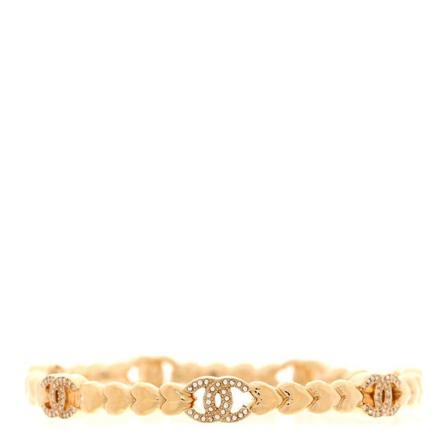 Crystal CC Heart Link Bracelet M Gold Hover Image