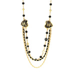 Crystal Beaded CC Heart Long Necklace Gold Black