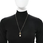 Metal Glitter Resin Pearl CC Drop Necklace Gold