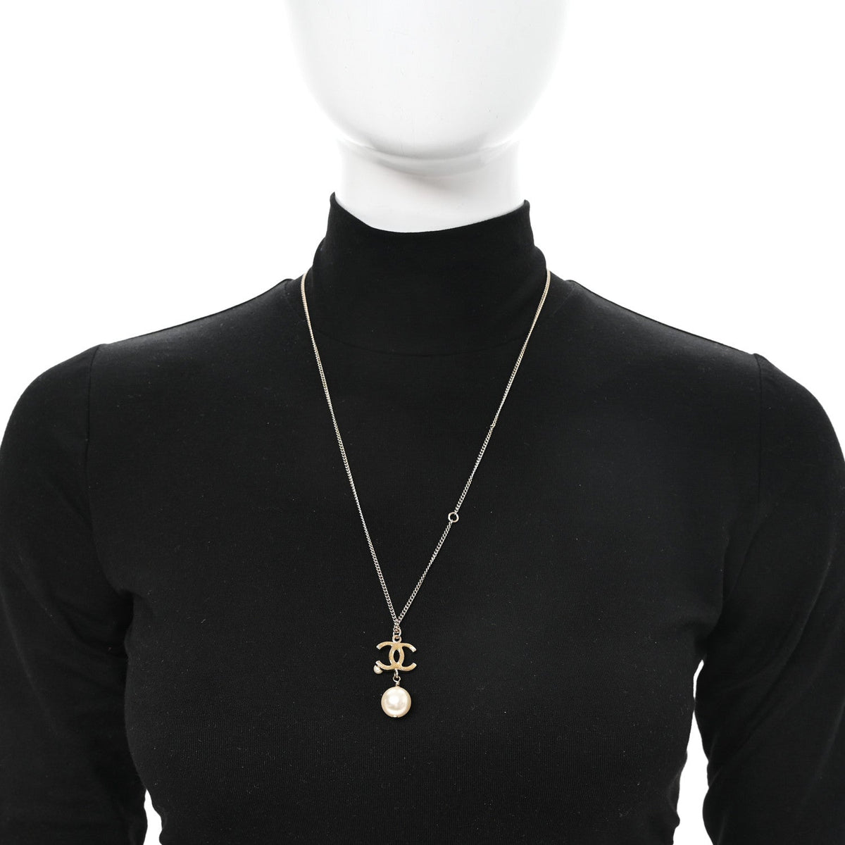 Metal Glitter Resin Pearl CC Drop Necklace Gold