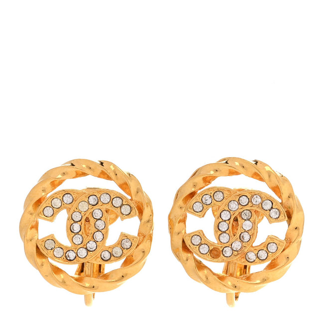 Crystal CC Round Clip On Earrings Gold Hover Image