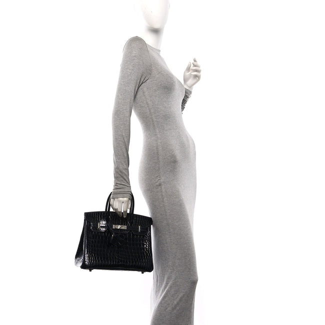 Shiny Porosus Crocodile Birkin 30 Bleu Marine Main Image