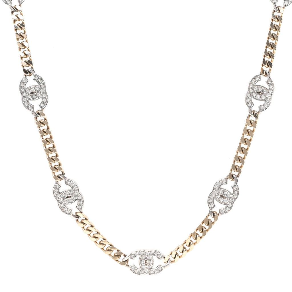 Crystal Chain CC Link Necklace Gold Silver