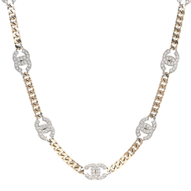 Crystal Chain CC Link Necklace Gold Silver Hover Image