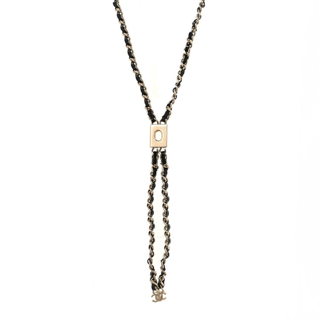 Metal Lambskin CC Lariat Necklace Black Gold Hover Image