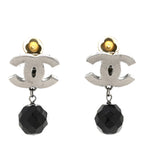 Ruthenium CC Bead Drop Clip On Earrings Black
