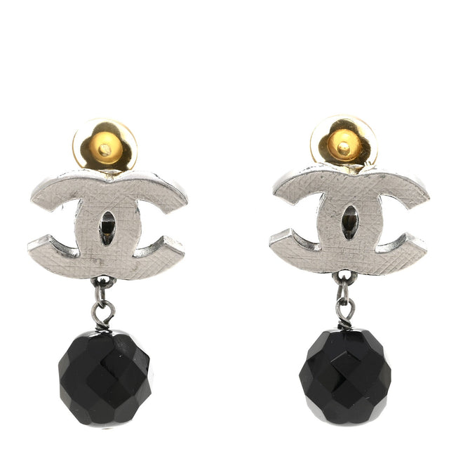 Ruthenium CC Bead Drop Clip On Earrings Black Hover Image