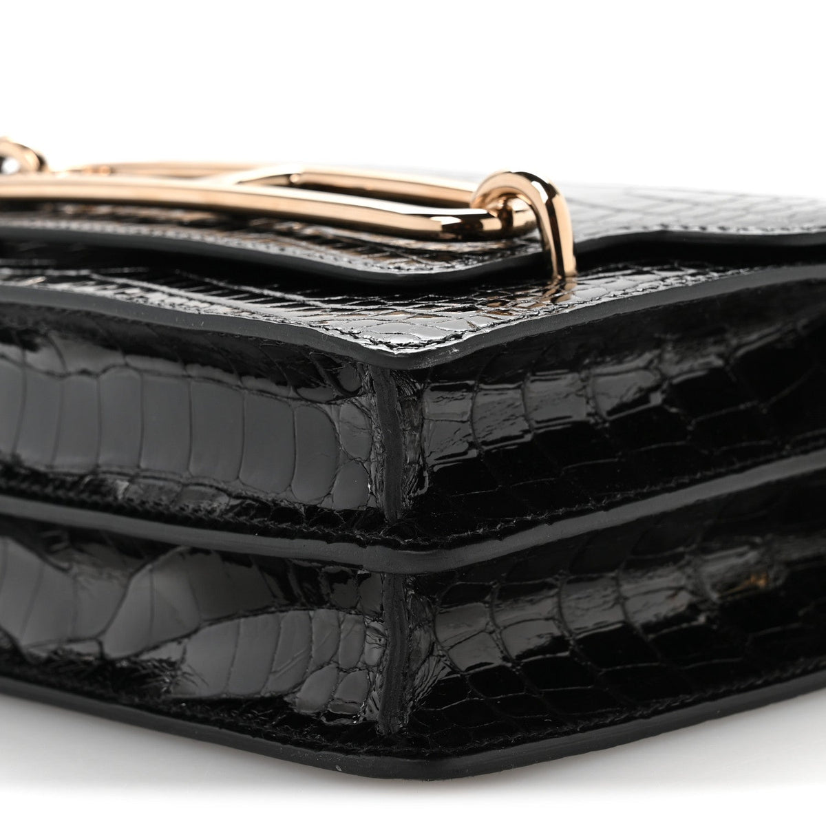 Shiny Alligator Mini Sac Roulis Black