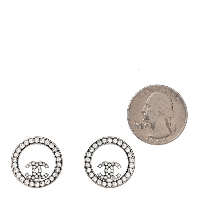 Crystal CC Round Earrings Silver Main Image