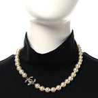 Pearl Crystal CC Short Necklace Gold Black