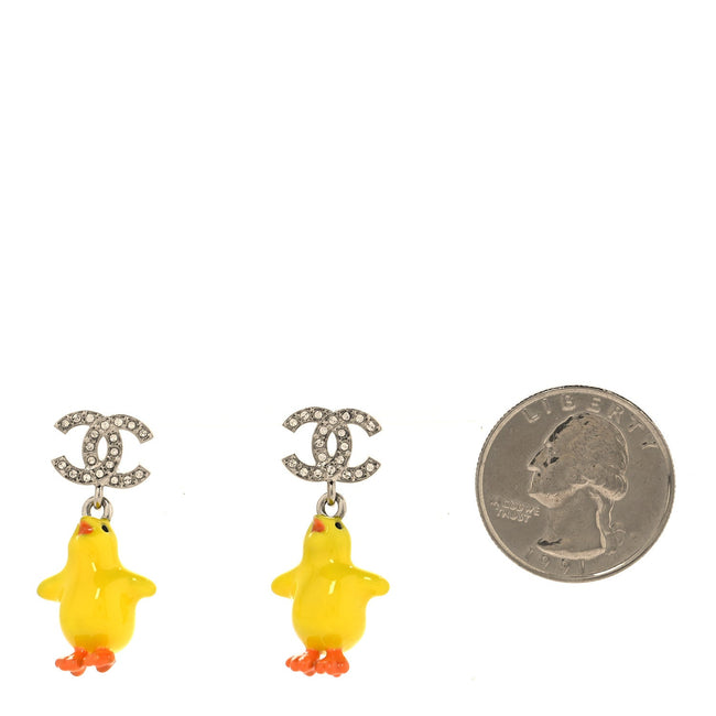 Metal Resin Strass Crystal CC Baby Chick Pendant Earrings Silver Yellow Orange Main Image